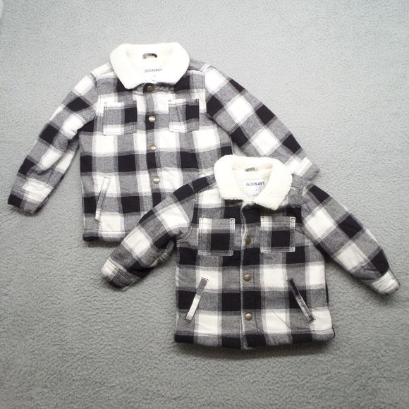 Old Navy Other - Old Navy Sherpa Jacket Kids 5T Black White Plaid Checkered Matching 2T Bundle